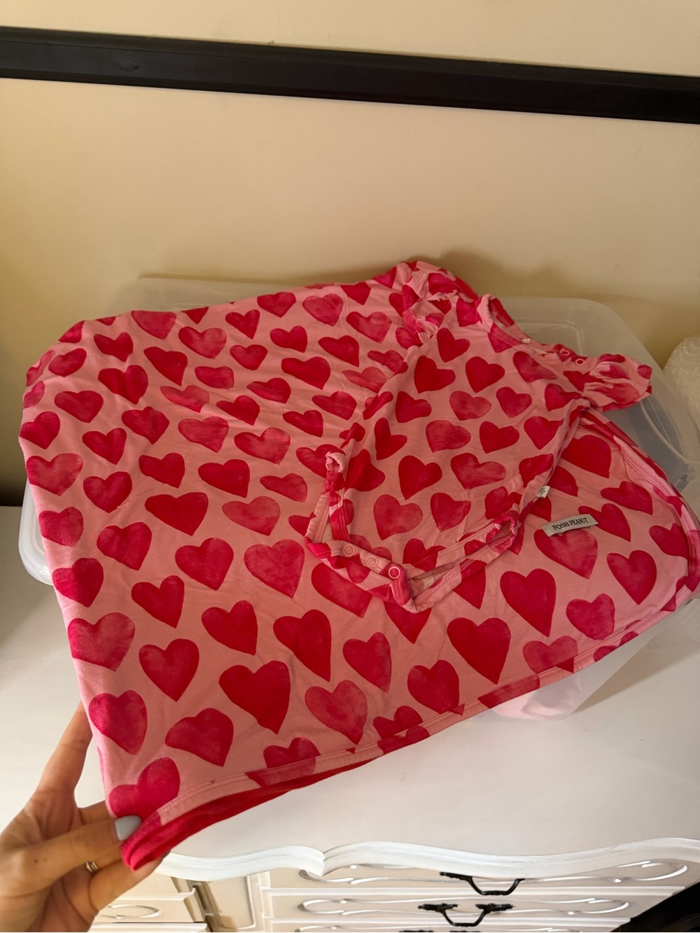 Posh Peanut Pattoo & Onesie Pink Hearts 6-12month